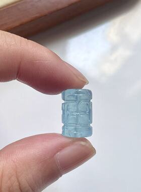 天然海蓝宝回纹桶珠路路通手链项链diy配饰蓝色编绳配件一物一拍