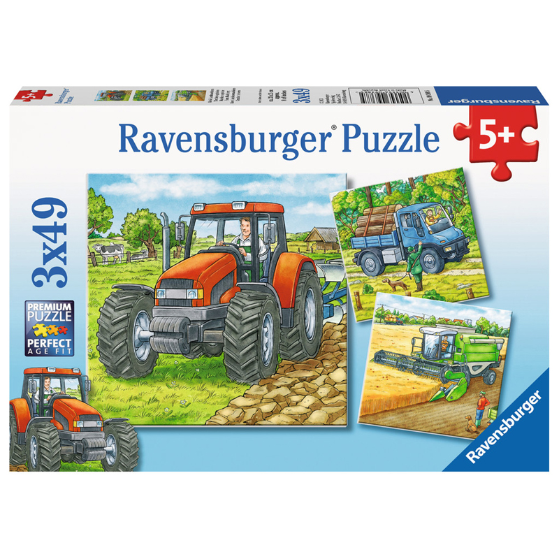 睿思Ravensburger机械 拖拉机卡车收割机3×49片德国儿童拼图玩具 - 图3