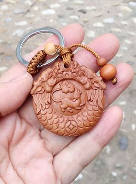 桃木生肖鼠饰品双龙护鼠男女随身