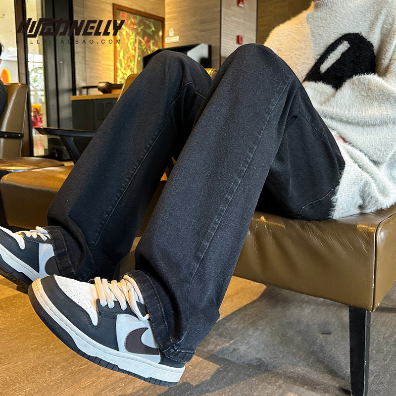 黑色牛仔裤男女春秋美式ins高街宽松百搭直筒裤复古简约情侣裤子,淘宝优惠券,粉丝福利购,淘宝优惠卷