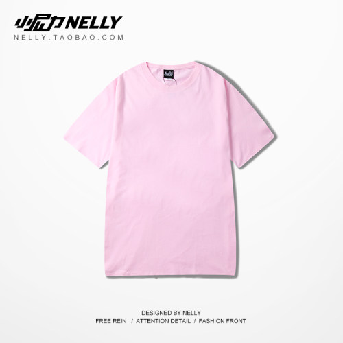 2026高街暗黑OVERSIZE宽松 粉红色 枚红色 t-shirt纯色短T恤男女 - 图2