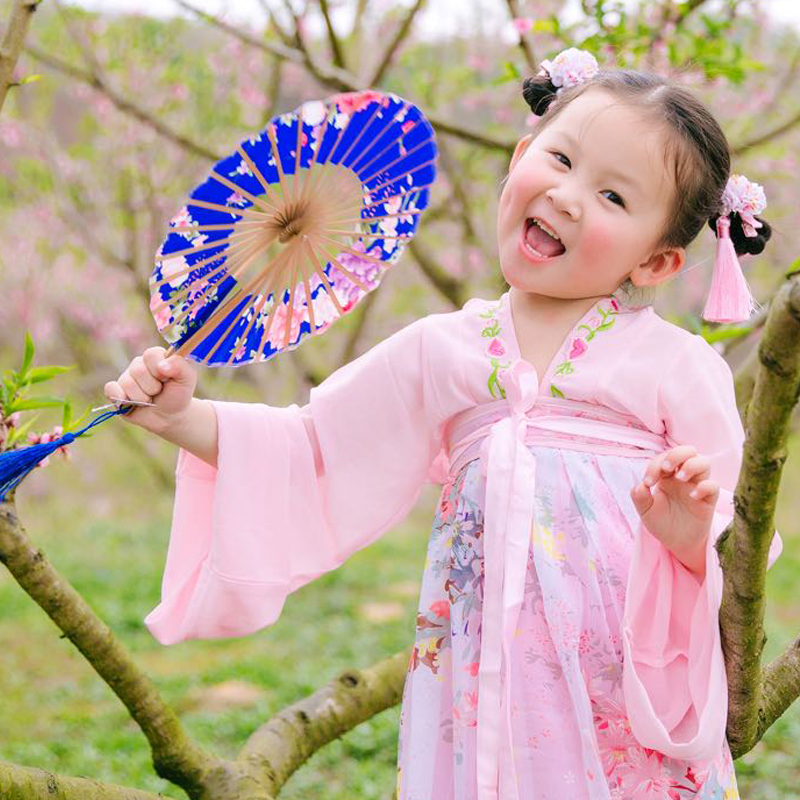 日式风车扇古风儿童团扇随身便携小扇子舞蹈折叠扇女汉服折扇夏季 - 图1