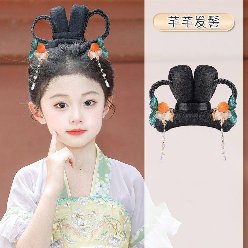 儿童汉服头饰古风假发芊芊发髻盘发发包女童舞台演出可爱发髻造型,淘宝优惠券,粉丝福利购,淘宝优惠卷