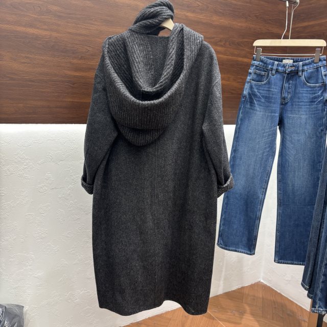 两面穿可拆卸针织围巾帽毛呢外套2025冬装新款双面羊毛大衣女长款