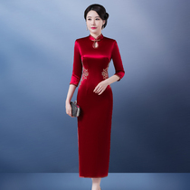 New acetate satin improved qipao dress with dress-like mother-in-law wedding party wedding mother dress gown with a toast to the noble