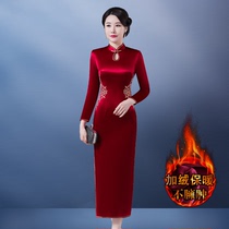 New acetate satin improved qipao dress with dress-like mother-in-law wedding party wedding mother dress gown with a toast to the noble