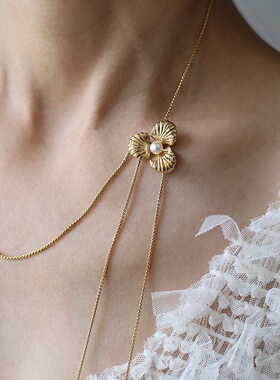 GGW 精致中古花钛钢项链个性花朵流苏毛衣链人间富贵花长款颈链