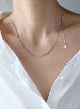 GGW 多种戴法燕归来钛钢项链 飞燕多层锁骨链流苏燕子银色不掉色