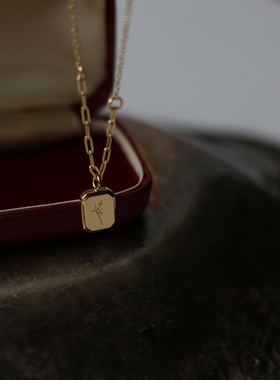 法式唯美薰衣草方块钛钢项链