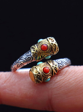 个性民族纯银情侣戒指复古