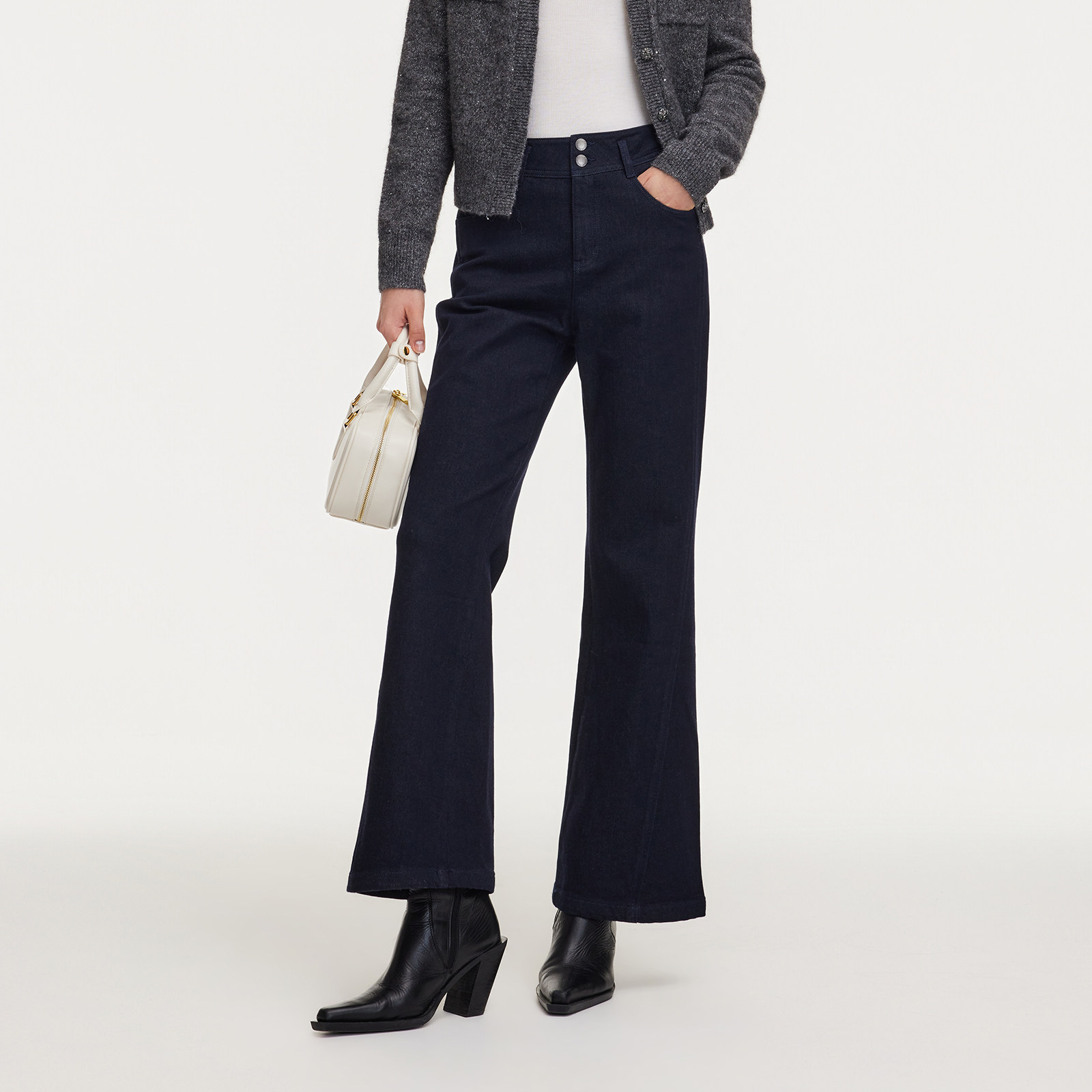 首降5折|歌莉娅牛仔裤女秋冬2025新款通勤微喇裤子高腰休闲长裤,淘宝优惠券,粉丝福利购,淘宝优惠卷