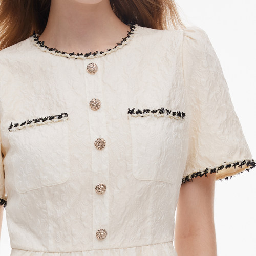 歌莉娅小香风连衣裙女夏新款高级感提花小个子裙子1C6R4KAP0 - 图3