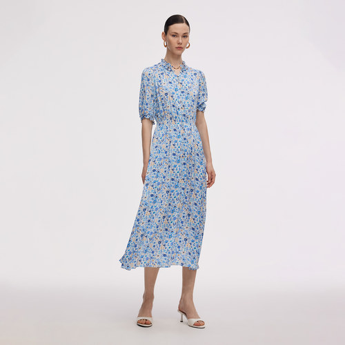 直降5折|歌莉娅真丝连衣裙女夏度假穿搭桑蚕丝碎花裙子 - 图0