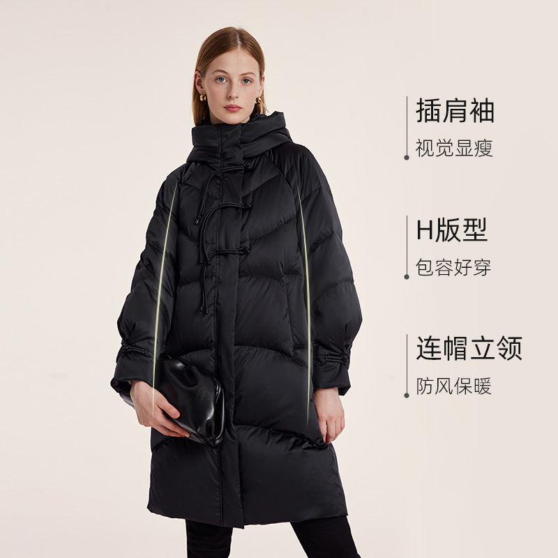 歌莉娅羽绒服女红色冬季新款新中式国风鹅绒中长款外套1BNR8D200