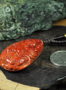 精品雕件蒙料战国红玛瑙项坠