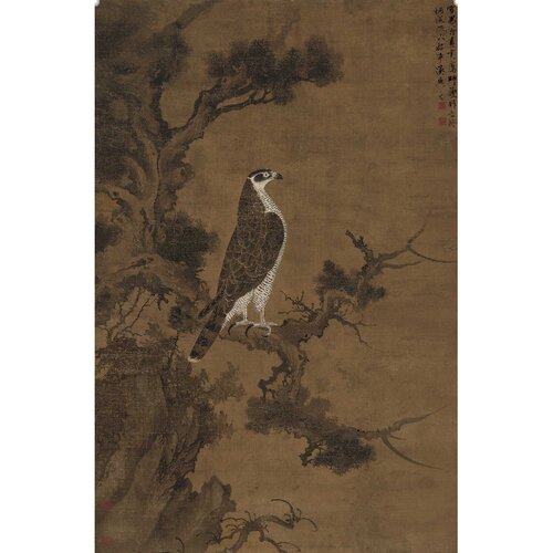 1:1元张舜咨 鹰桧图柏鹰图雄鹰老鹰古画国画高清微喷复制临摹范本 - 图3