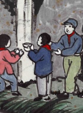 近现代丰子恺名山泉水画心字画挂画漫画中式国画高清微喷复制临摹