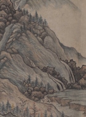 明项圣谟 烟寺钟声图卷横版长图山水画高清微喷临摹学习画画装饰