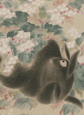 1:1清 华嵒海棠禽兔图国画装饰画高清喷绘复制临摹范本