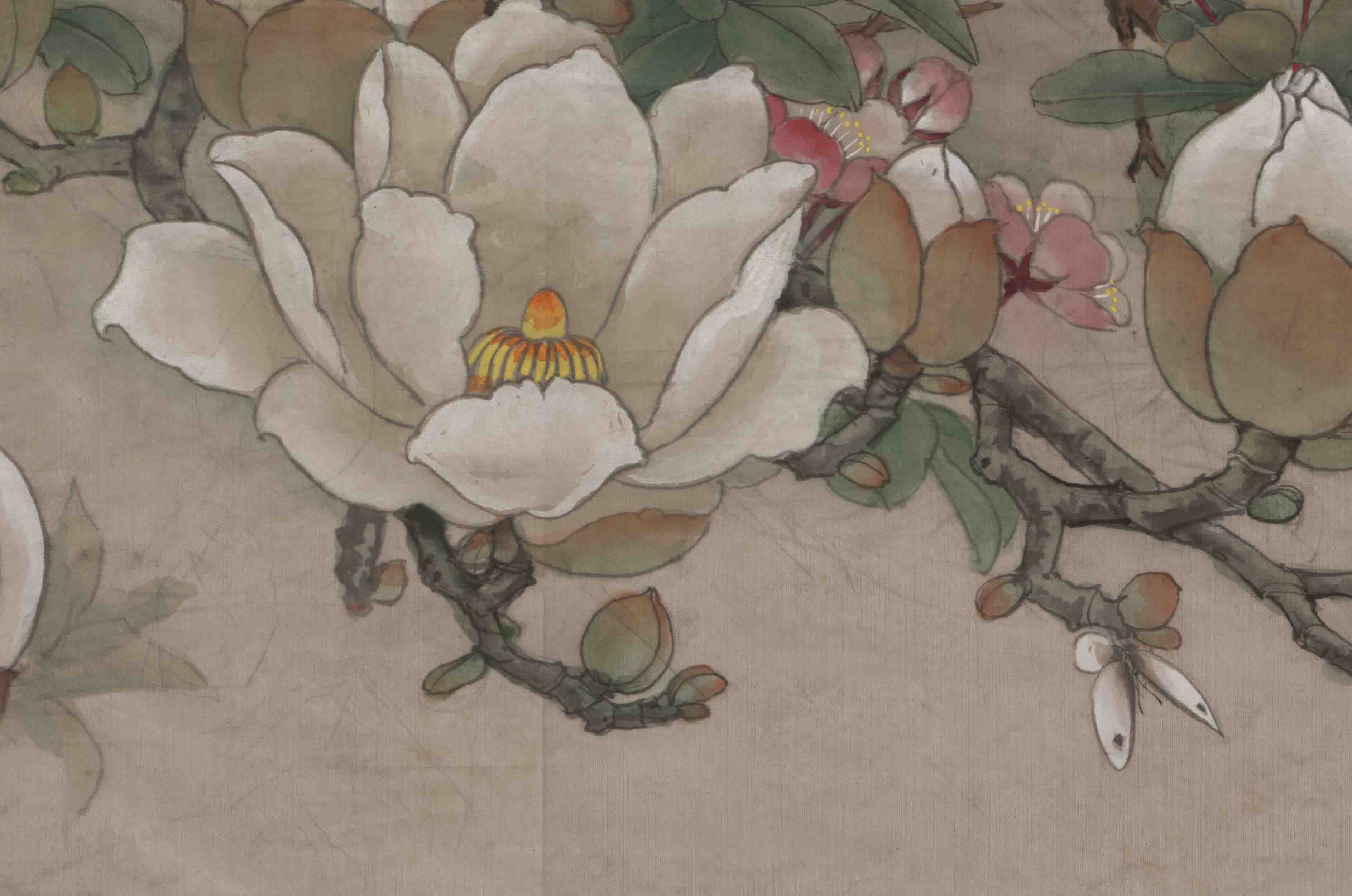 近现代 刘菊清 牡丹图国画工笔画孔雀玉兰图吉祥富贵高清微喷复制