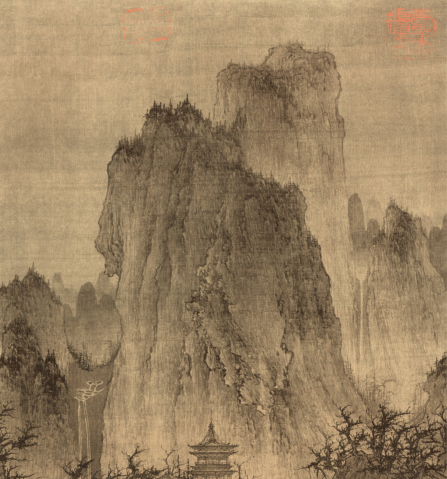 北宋李成《晴峦萧寺图》山水国画艺术微喷装饰画56X111.4复制临摹 - 图0