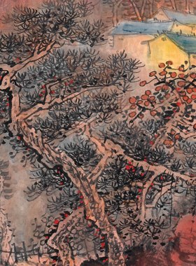 近现代 吴广 红色江山万年长山水画国画高清微喷复制临摹参考手稿