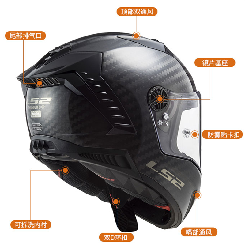 LS2摩托车碳纤头盔全盔机车单镜专业跑盔-805碳纤维认证，赠茶片-图2