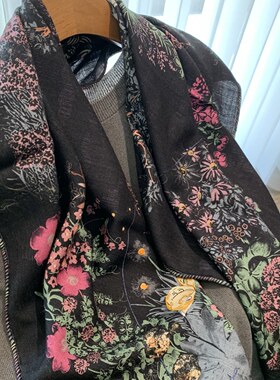 【秘境花园】桑蚕丝羊毛经典双面异色丝毛围巾女秋冬披肩83cm