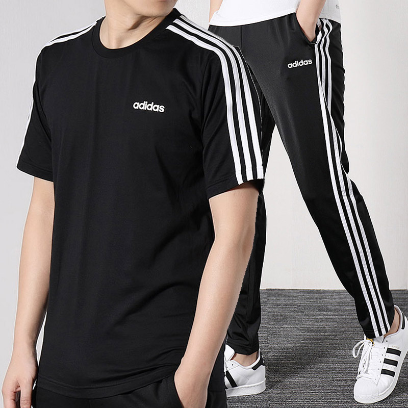 Adidas Men's Set 2020 Autumn New Sportswear Loose Short Sleeve T-shirt Casual Long Pants Closing Guard Pants