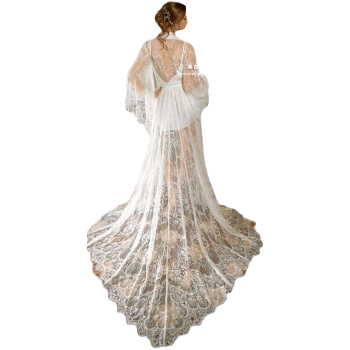 2023原创晨袍新娘婚礼高级感长款睡衣结婚白色睡袍喇叭袖仙女长裙,淘宝优惠券,粉丝福利购,淘宝优惠卷