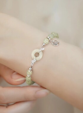 S925银麦穗平安扣手链女轻奢中国风和田玉手串节日礼物