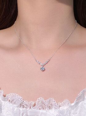 纯银礼物足银999锆石S925女钻花朵超闪莫桑华丽S时尚项链气质项链