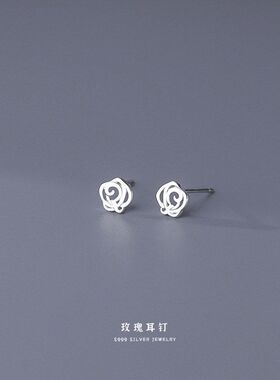 生日礼S999足银耳钉女简约四叶草纯银小耳骨钉养耳洞耳饰礼物