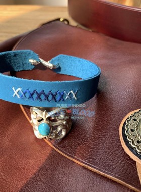 植物蓝染手环植物蓝染渐变皮手镯