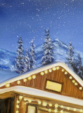 40*60cm 手绘 油画 风景 树 阳光 雪景 夕阳 雪地  冬天 LJL涂