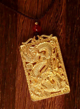 合金吊坠 新中式民族风大气龙行天下吊坠金色方牌龙形招财挂牌男
