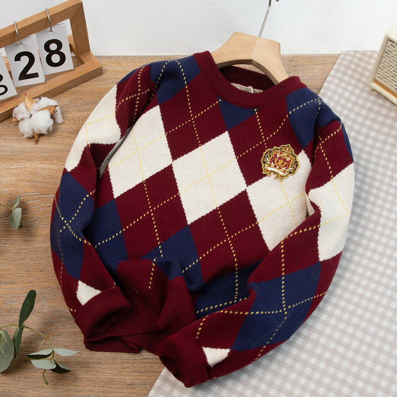 【5折专区】专柜同步男童全棉毛衣秋冬帅气菱格圆领针织上衣线衫,淘宝优惠券,粉丝福利购,淘宝优惠卷