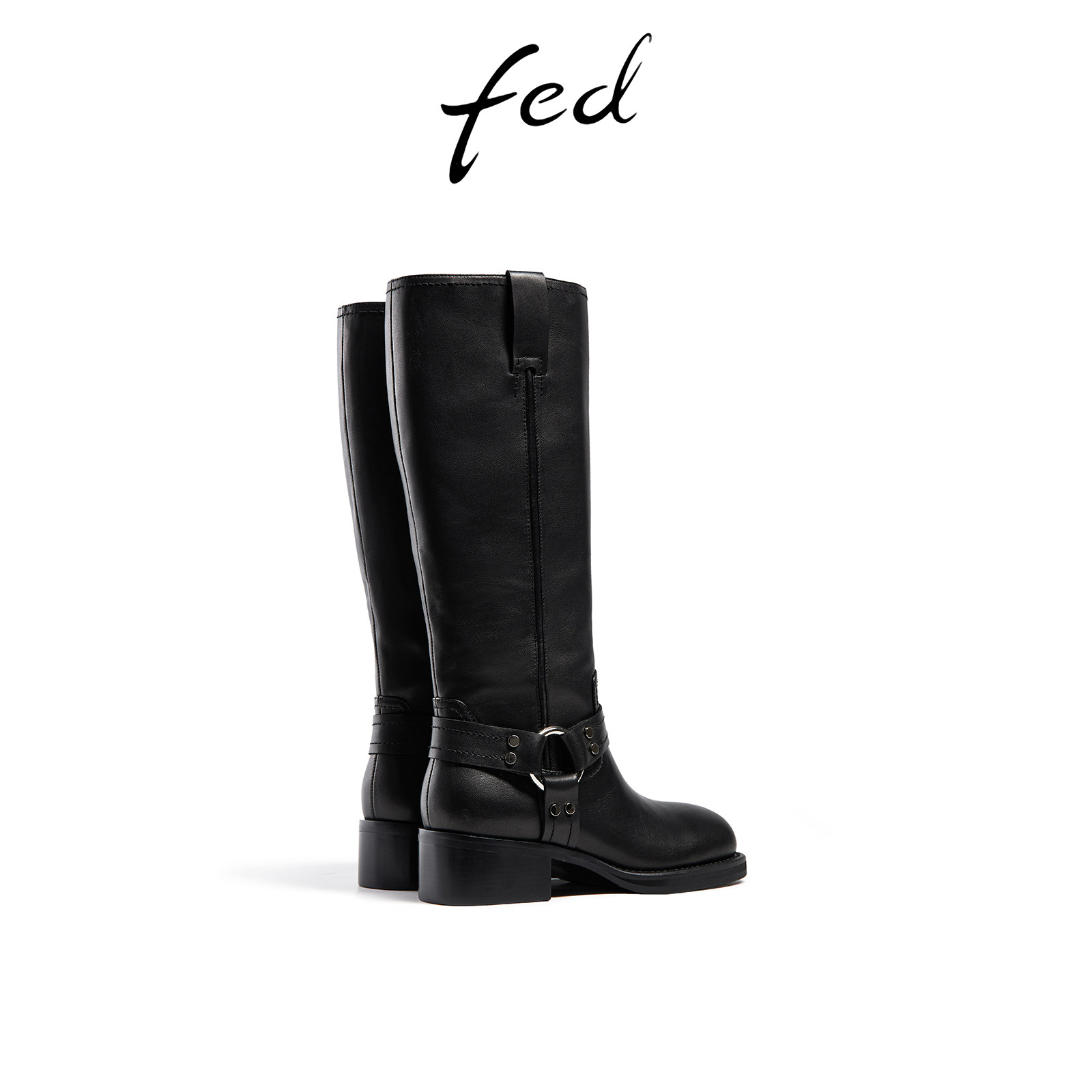 Fed full head layer cowhide autumn and winter women's shoes retro genuine leather thick heel boots women's high boots western boots knight boots women