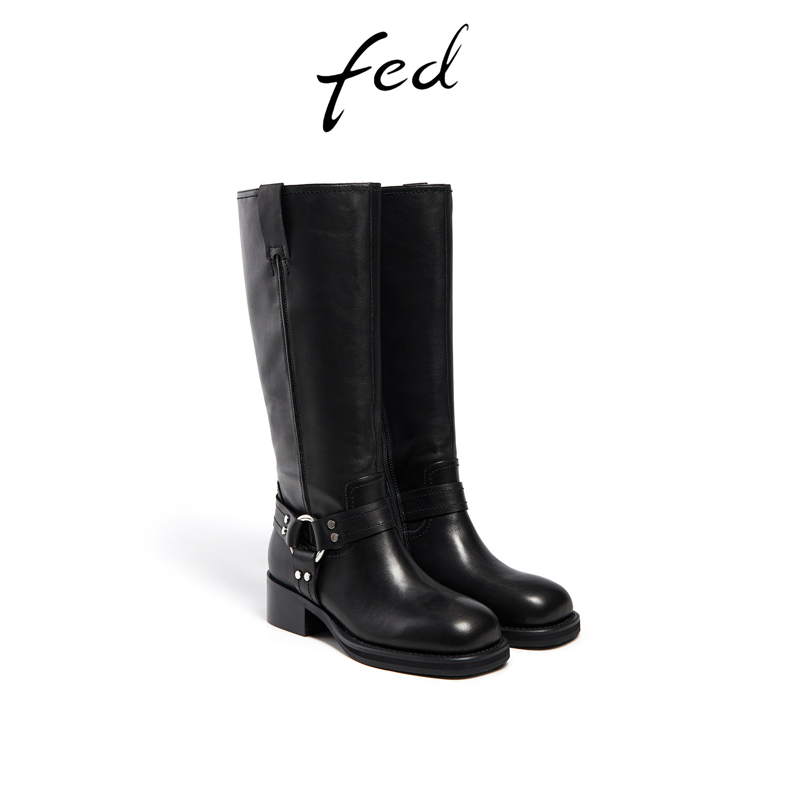 Fed full head layer cowhide autumn and winter women's shoes retro genuine leather thick heel boots women's high boots western boots knight boots women