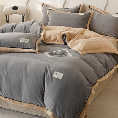 冬季牛奶绒四件套被套单件秋冬加绒珊瑚绒被罩双面毛绒被单