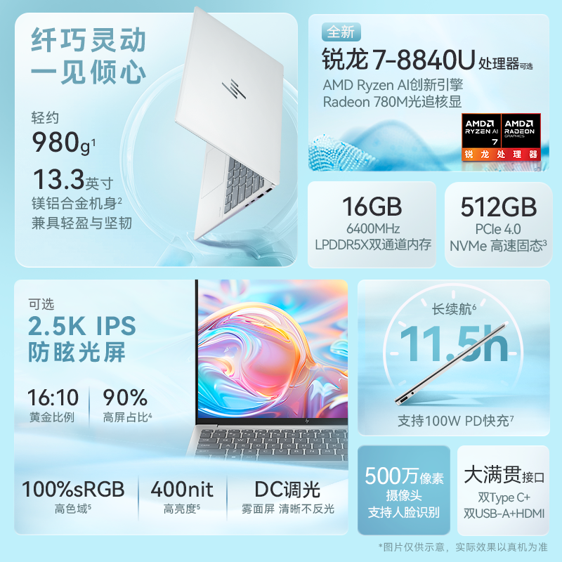 【轻薄高性能本】HP/惠普可选星book pro 13锐龙R7处理器 2.5k屏笔记本电脑学生女生轻薄电脑惠普官方店 - 图0