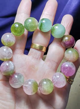 已出！14mm纯天然阿富汗西瓜碧玺聚宝盆大颗粒手链珍藏品传家宝