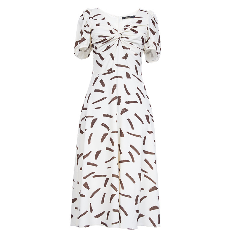 罗衣淑女印花泡泡袖连衣裙2025夏装新款花色褶皱大摆中长裙04275,淘宝优惠券,粉丝福利购,淘宝优惠卷