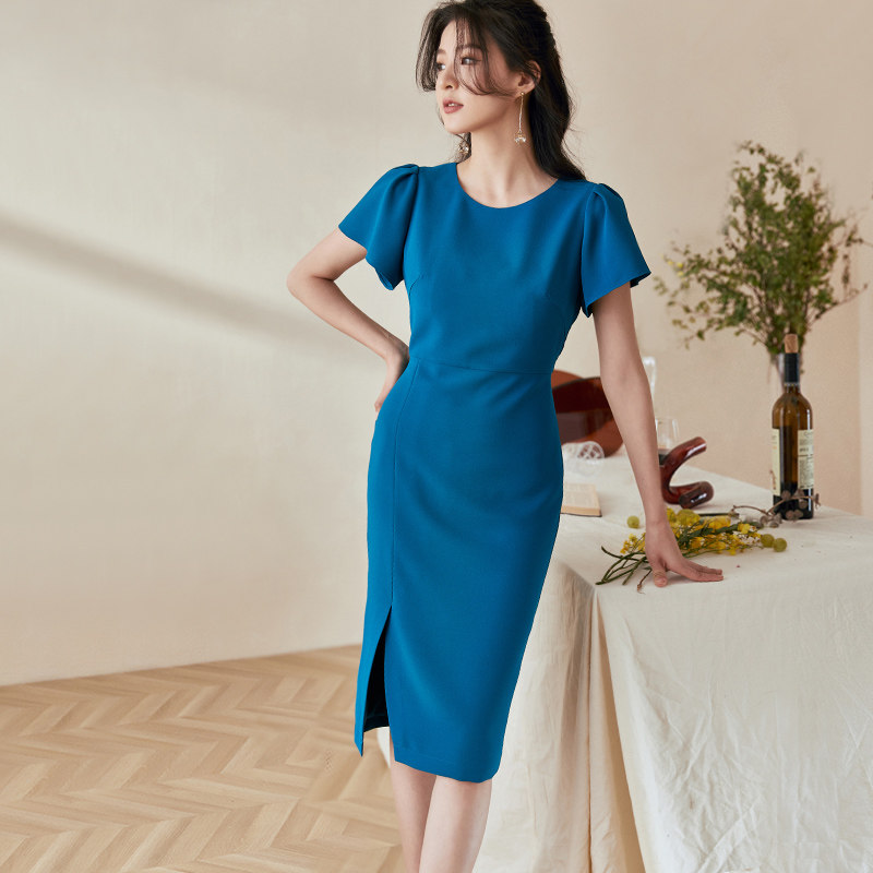 罗衣气质孔雀蓝连衣裙2020中长裙子 罗衣连衣裙