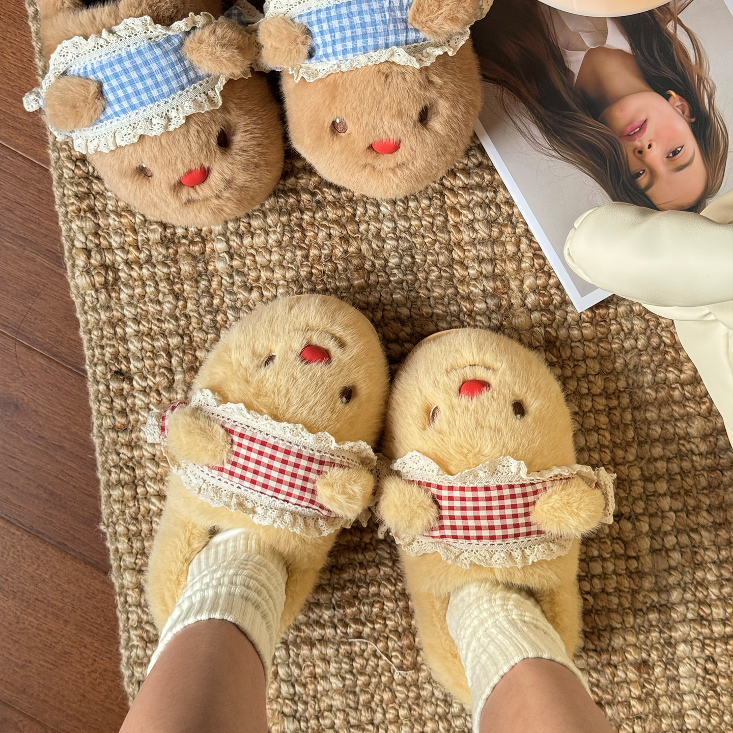 可爱黄油小熊棉鞋女2025冬季新款外穿厚底保暖防滑居家包跟棉拖鞋,淘宝优惠券,粉丝福利购,淘宝优惠卷