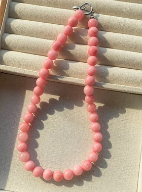新款感粉色天然石串新娘项链女个性小众高级时尚颈链锁骨链