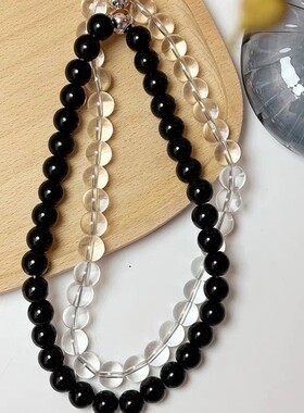 ins 夏季新款串珠项链小众透明黑白琉璃无痕磁吸锁骨链项链