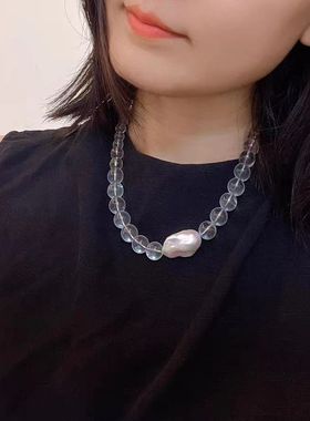 小众不撞款的白色水晶拼接炫彩巴洛克个性时尚ins简约风大气项链