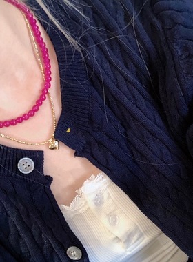 夏新润润浓郁浆果 天然石玫红色串珠项链女小众度假风气质锁骨链