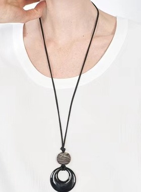 韩国串珠新中式黑玛瑙黑绳项链长款复古轻奢小众设计感夏季新款项